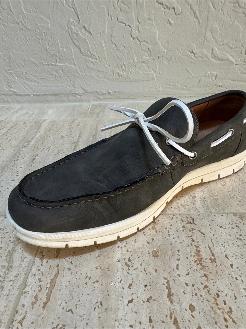 Crown Vintage Men's Navy Boat Shoes with White Laces